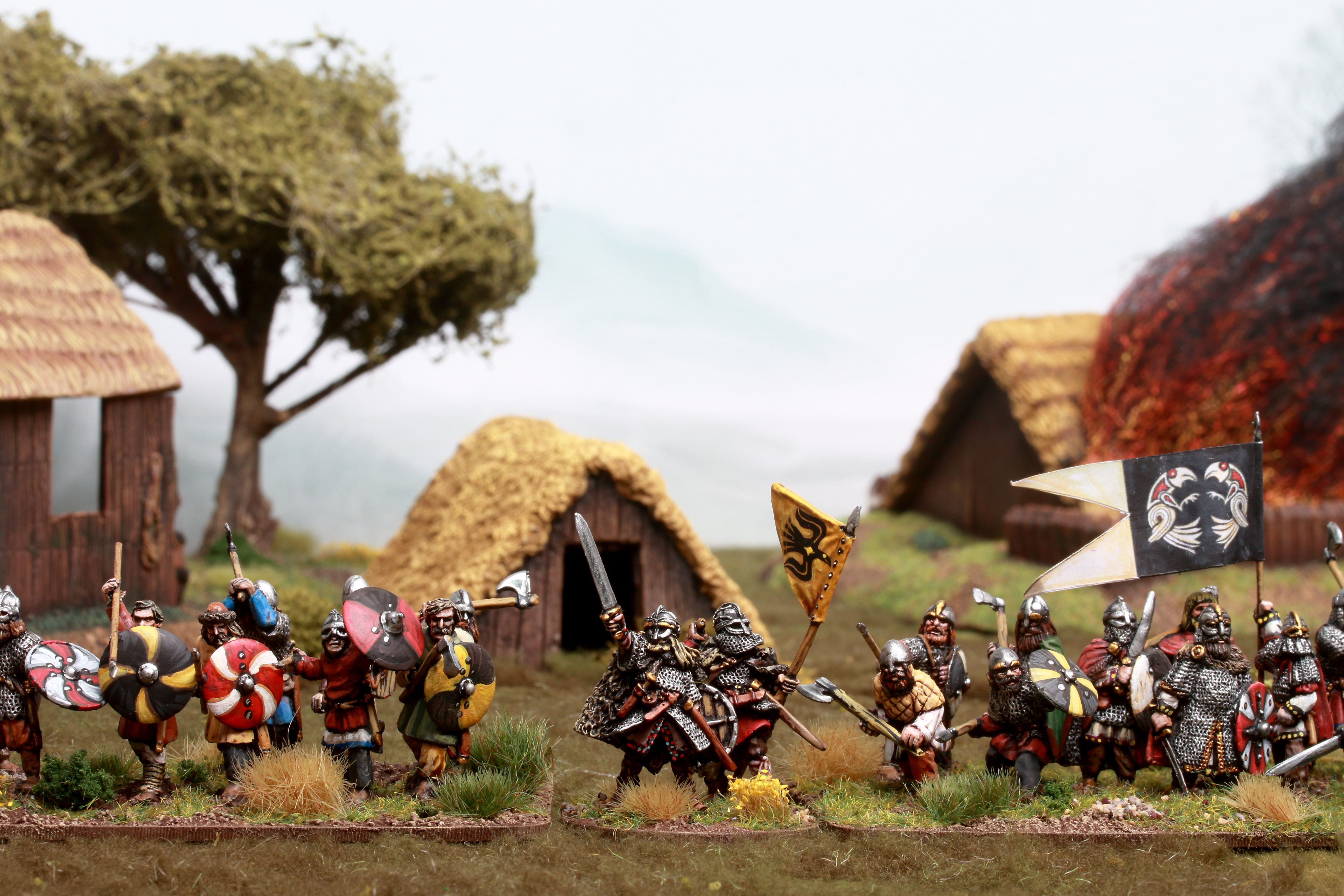 Image of 28mm
                Viking figure models lined up in shieldwall formation